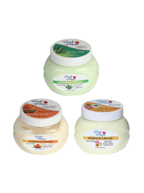 

Pink Plums Set Of 3 Paraben Free Aloevera Haldi &Chandan Anti-Tan Face Moisturisers 250 ml, Green