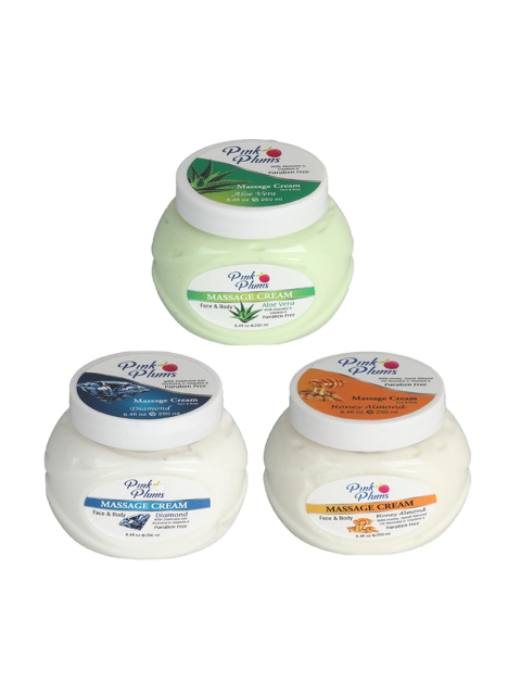 

Pink Plums Set Of 3 Paraben Free Aloevera Diamond Honey Almond Face Moisturizers 250 ml, Green