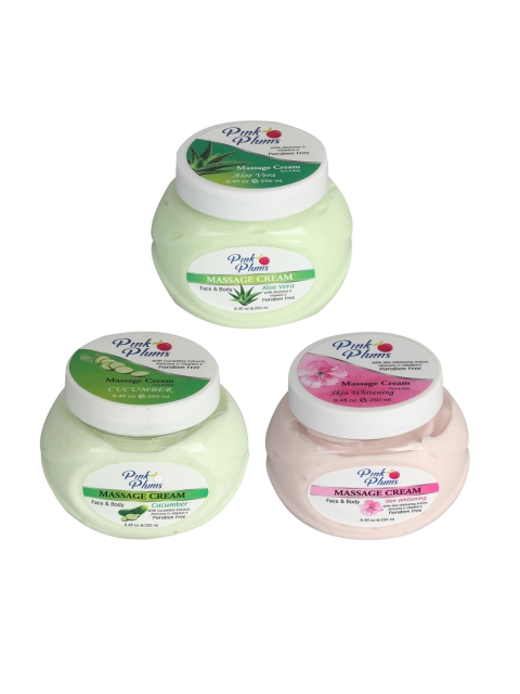 

Pink Plums Set Of 3 Paraben Free Face & Body Massage creams, Multi