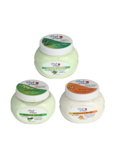

Pink Plums Set Of 3 Paraben Free Face & Body Massage creams, Multi