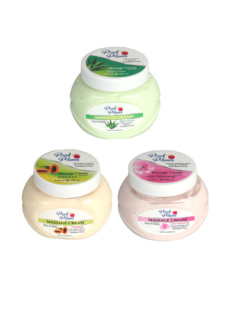 

Pink Plums Set Of 3 Paraben Free Face & Body Massage creams, Multi