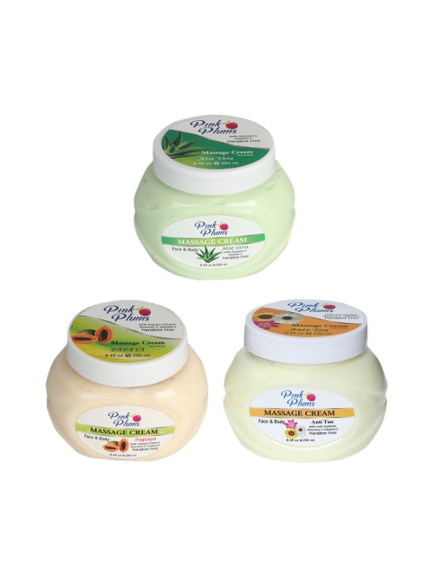 

Pink Plums Set Of 3 Paraben Free Aloevera Papaya Anti Tan Face & Body Massage Cream, Multi