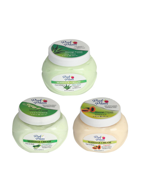 

Pink Plums Set of 3 Aloevera Cucumber Papaya Face & Body Massage Creams, Multi