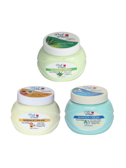 

Pink Plums Set Of 3 Paraben Free Aloevera Ice Cool Anti- Tan Face & Body Massage Creams, Multi