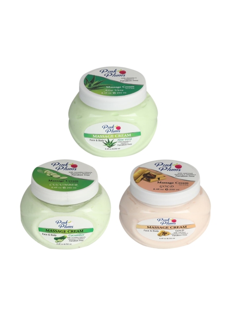 

Pink Plums Set Of 3 Aloevera Cucumber Gold Face & Body Massage creams 750ml, Multi