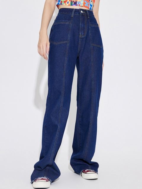 

URBANIC Women Navy Blue Wide Leg High-Rise Jeans
