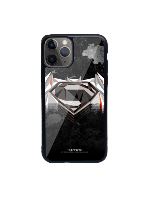 

macmerise Black Printed Men of Steel Glass iPhone 11 Pro Back Case, Multi