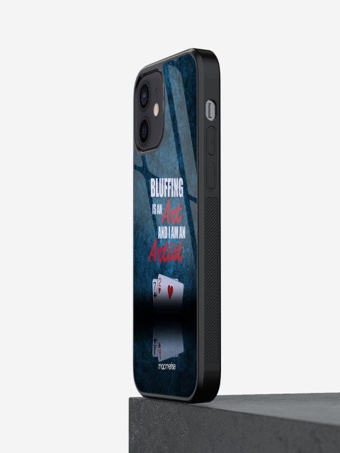

macmerise Blue & White Art Of Bluffing Printed iPhone 12 Mini Glass Back Case