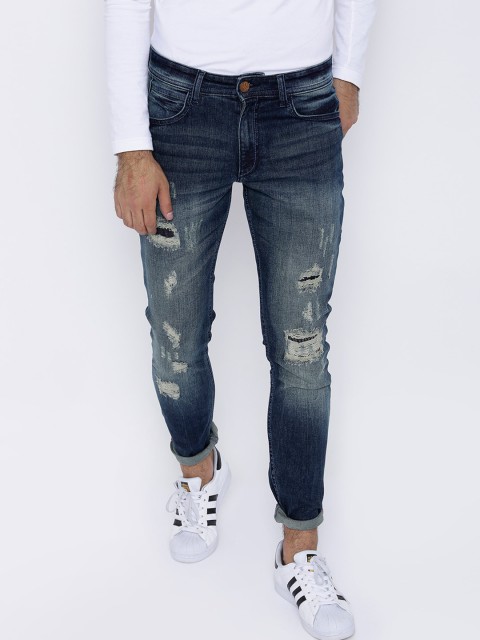 

LOCOMOTIVE Men Blue Dragon Slim Fit Mid-Rise Mildly Distressed Jeans