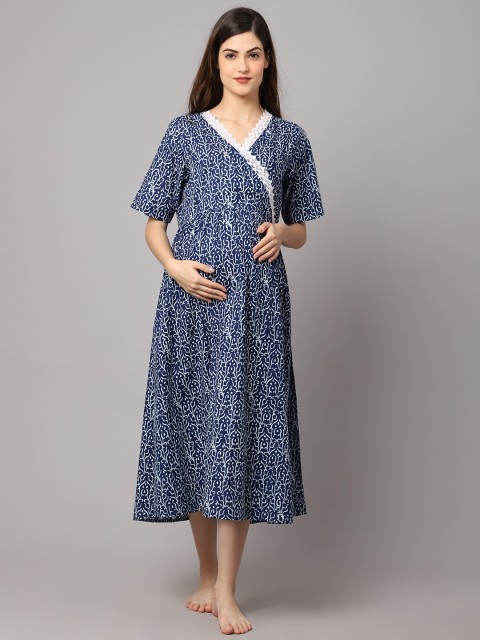 

Shararat Women Blue Printed Maternity Dress