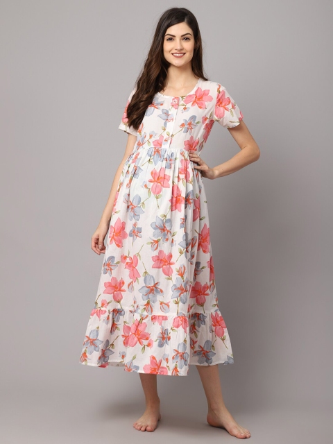 

Shararat Women White Printed Nightdress