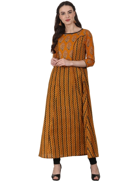

Nayo Women Orange & Black Printed A-Line Kurta