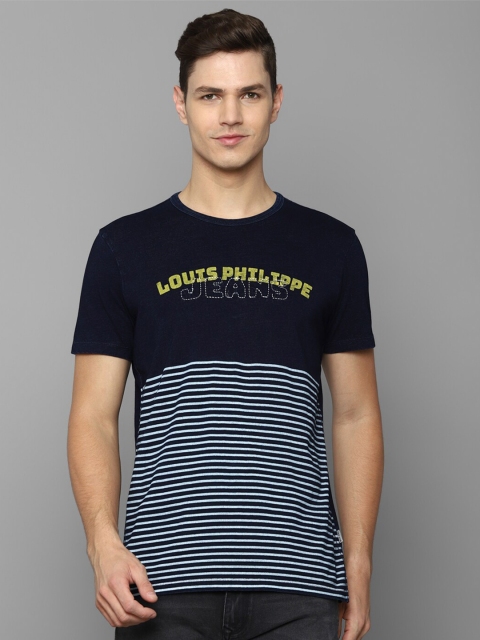 

Louis Philippe Jeans Men Navy Blue Striped Cotton Slim Fit T-shirt