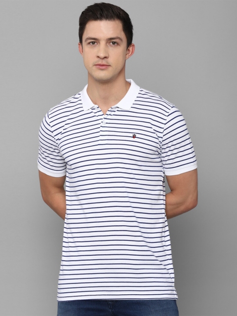 

Louis Philippe Sport Men White & Blue Striped Polo Collar Slim Fit T-shirt