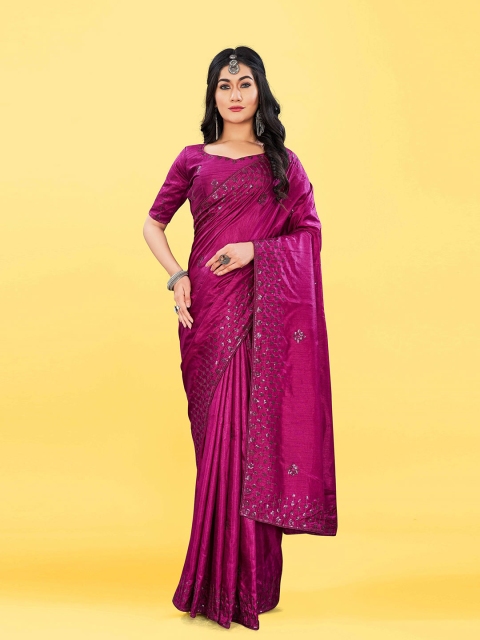 

Morang Magenta Embellished Sequinned Silk Blend Banarasi Saree