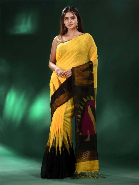 

Charukriti Yellow & Red Woven Design Pure Silk Saree