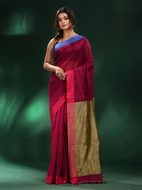 

Charukriti Maroon & Gold-Toned Pure Cotton Saree With Unstitched Blouse Piece