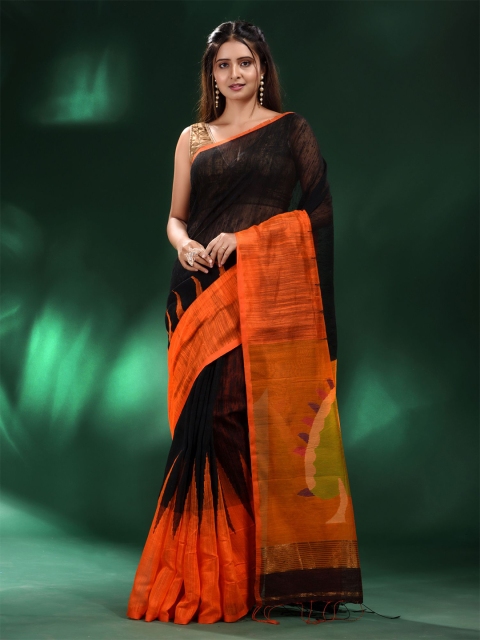

Charukriti Black & Red Pure Silk Saree