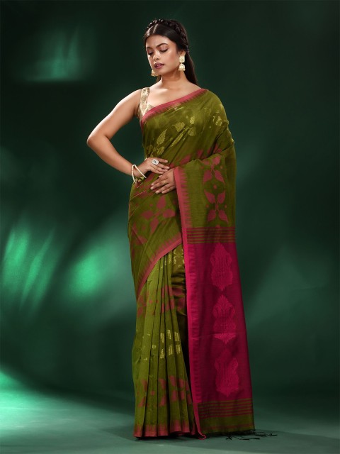 

Charukriti Green & Pink Woven Design Saree