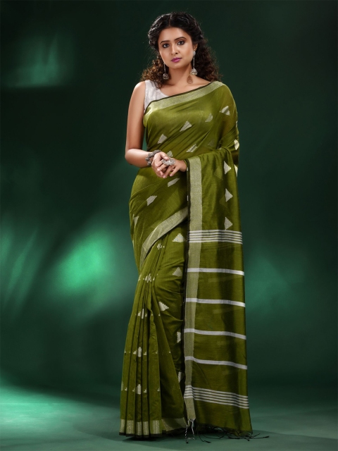 

Charukriti Green & Silver-Toned Woven Design Zari Saree
