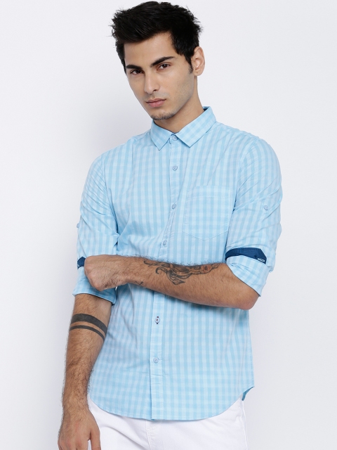 

LOCOMOTIVE Men Blue Slim Fit Checked Casual Shirt