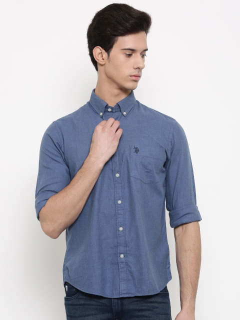 

U.S. Polo Assn. Men Blue Solid Casual Shirt