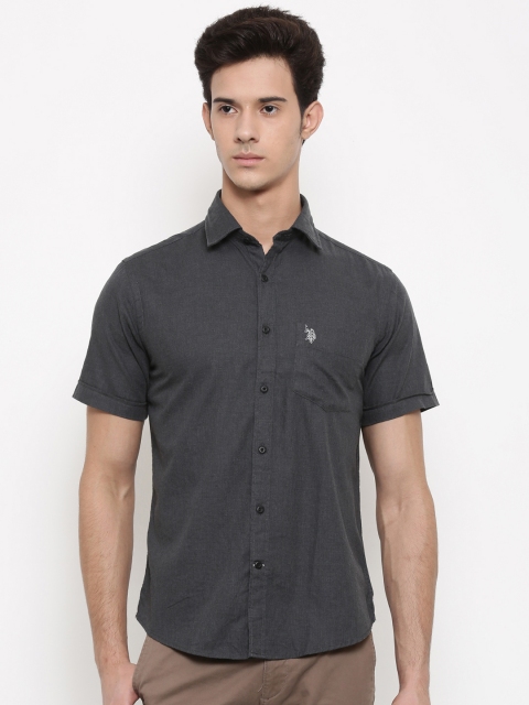 

U.S. Polo Assn. Men Charcoal Grey Solid Casual Shirt