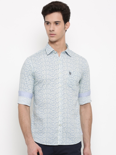 

U.S. Polo Assn. Off-White & Blue Printed Casual Shirt