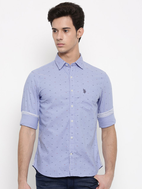 

U.S. Polo Assn. Men Blue Regular Fit Printed Casual Shirt