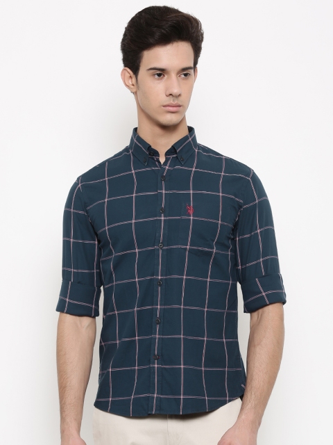 

U.S. Polo Assn. Men Teal Blue & Pink Checked Casual Shirt