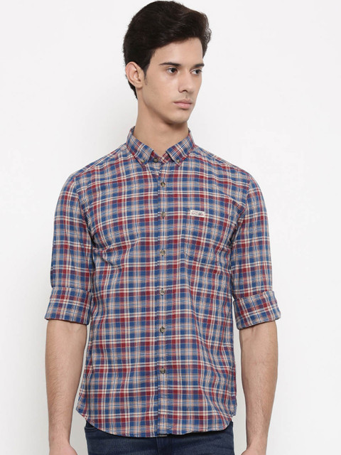 

U.S. Polo Assn. Denim Co. Men Blue & Maroon Regular Fit Checked Casual Shirt