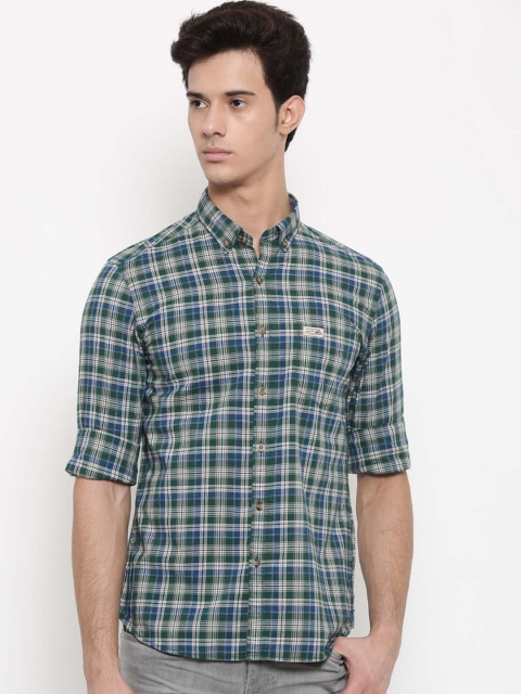 

U.S. Polo Assn. Denim Co. Men Green & Blue Regular Fit Checked Casual Shirt
