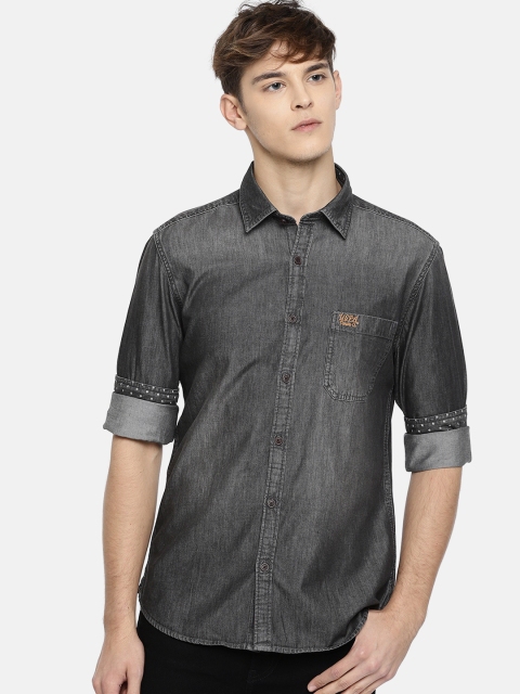

U.S. Polo Assn. Denim Co. Men Charcoal Grey Regular Fit Faded Casual Shirt