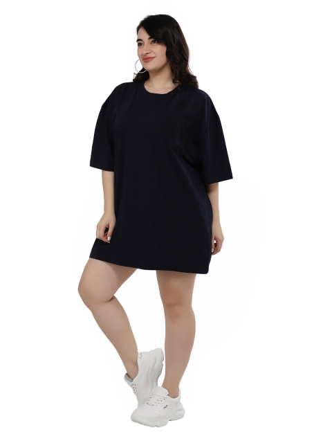 

NUEVOSDAMAS Navy Blue Solid T-shirt Dress