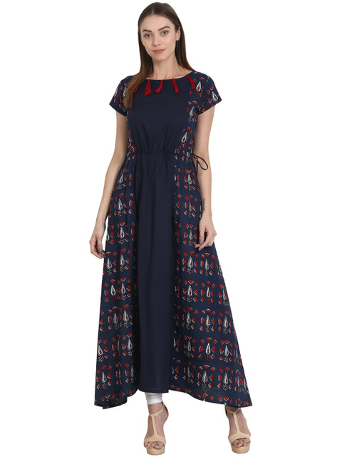 

Nayo Women Navy & Red Printed Anarkali Kurta, Navy blue