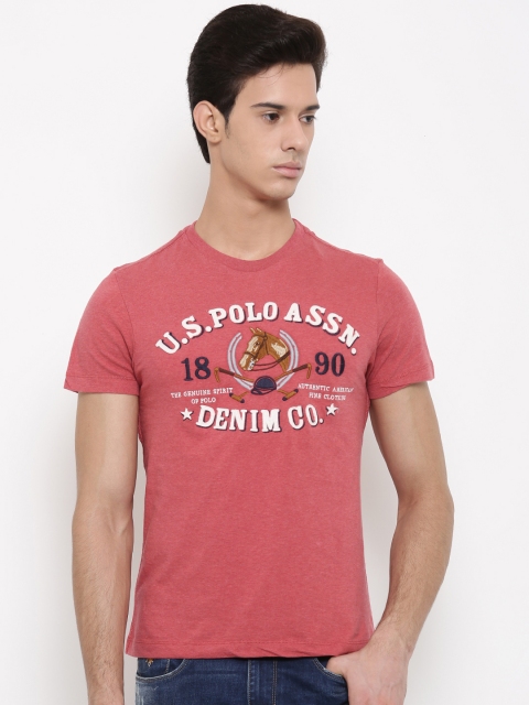

U.S. Polo Assn. Denim Co. Men Peach-Coloured Printed Round Neck T-shirt