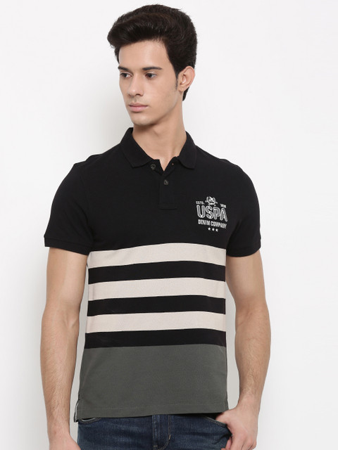 

U.S. Polo Assn. Men Black Striped Polo T-Shirt