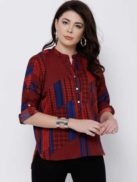

Tokyo Talkies Women Maroon Printed Shirt Style Top