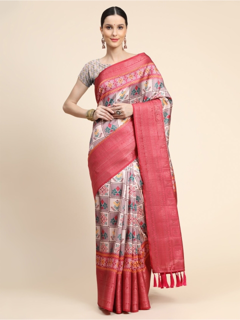 

KALANANDI Red Floral Zari Silk Blend Patola Saree
