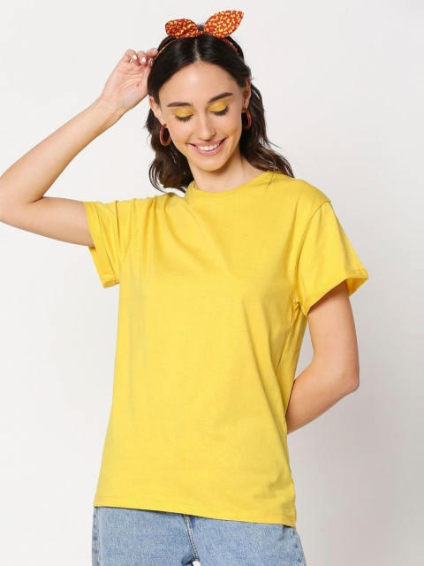 

Bewakoof Women Yellow Pure Cotton T-shirt