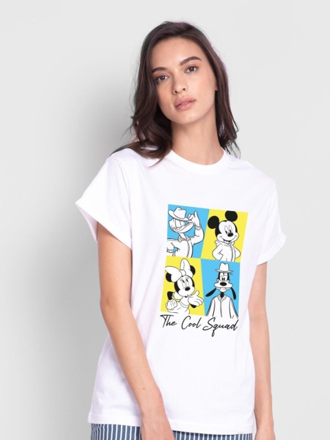 

Bewakoof Women White Printed Extended Sleeves Pure Cotton T-shirt