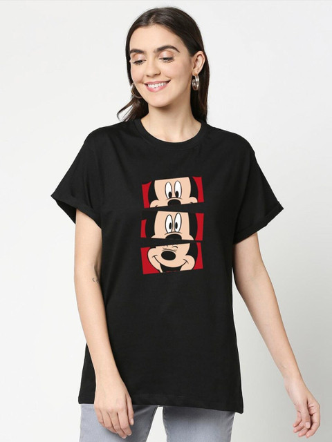 

Bewakoof Women Black Printed Pure Cotton T-shirt