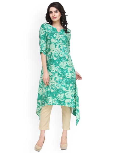 

Indibelle Women Green Floral Print A-Line Kurta