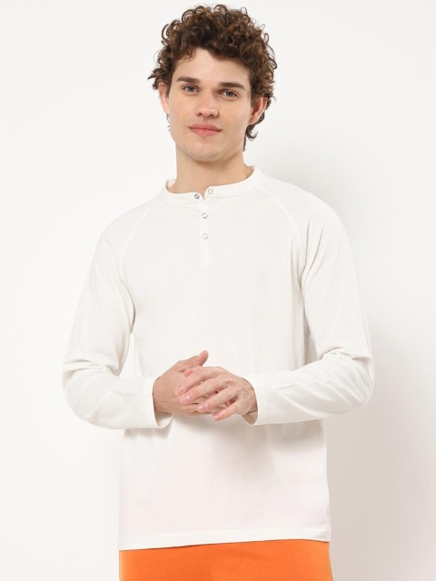 

Bewakoof Men White Henley Neck Pure Cotton T-shirt