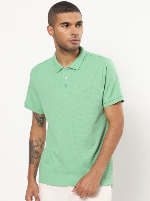 

Bewakoof Men Green Polo Collar Pure Cotton T-shirt