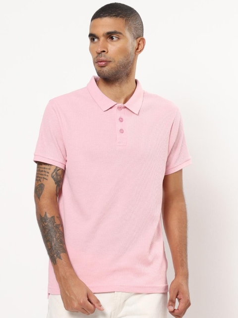 

Bewakoof Men Pink Polo Collar Pure Cotton T-shirt