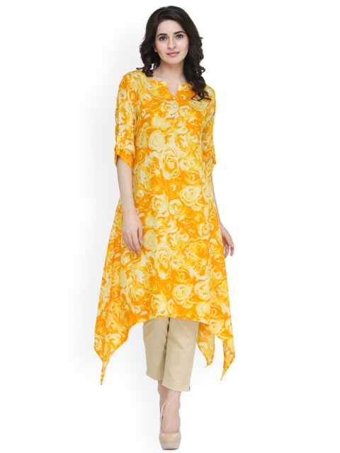

Indibelle Women Yellow Printed A-Line Kurta
