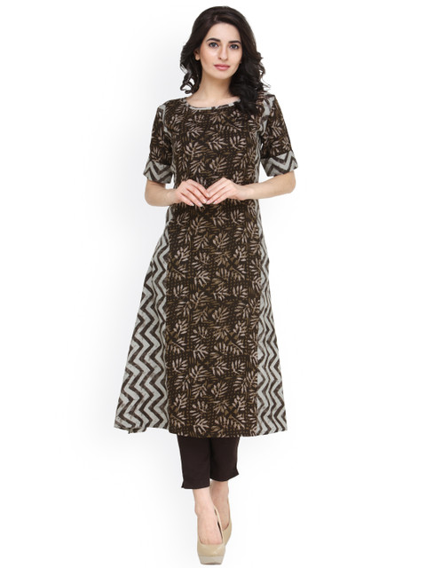 

Indibelle Women Coffee Brown Printed A-Line Kurta