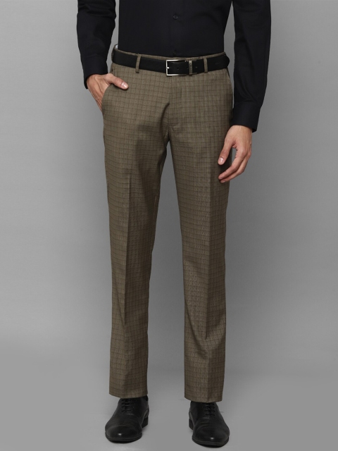 

Louis Philippe Men Olive Green Checked Slim Fit Trousers