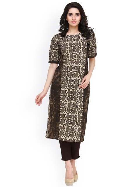 

Indibelle Women Brown & Beige Printed Straight Kurta